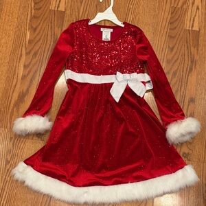 Bonnie Jean Red Sequin Dress with White Fur Accents